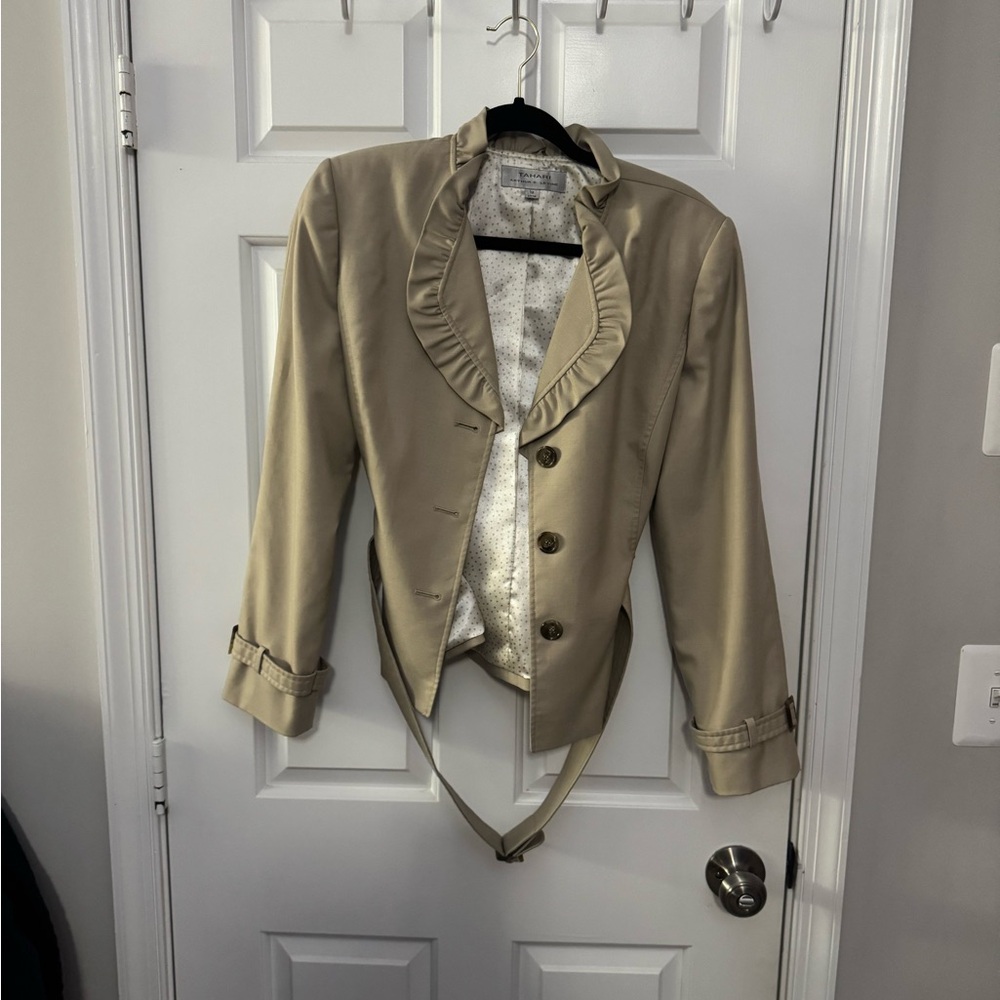 Tahari Tan Ruffled Blazer